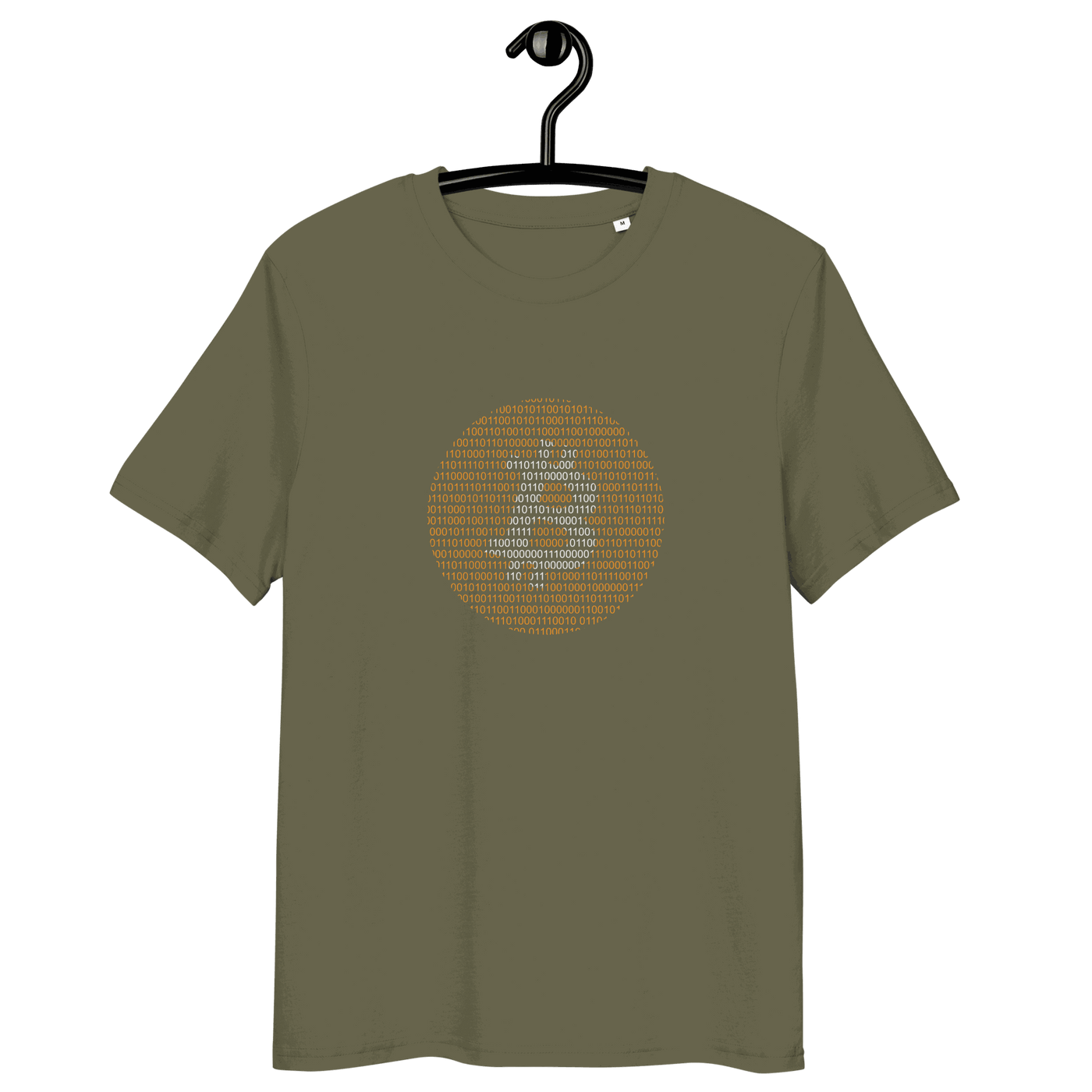 Bitcoin Binary organic cotton t-shirt with technology-inspired design and eco-friendly certifications