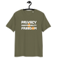 Front view of a khaki bitcoin t-shirt.