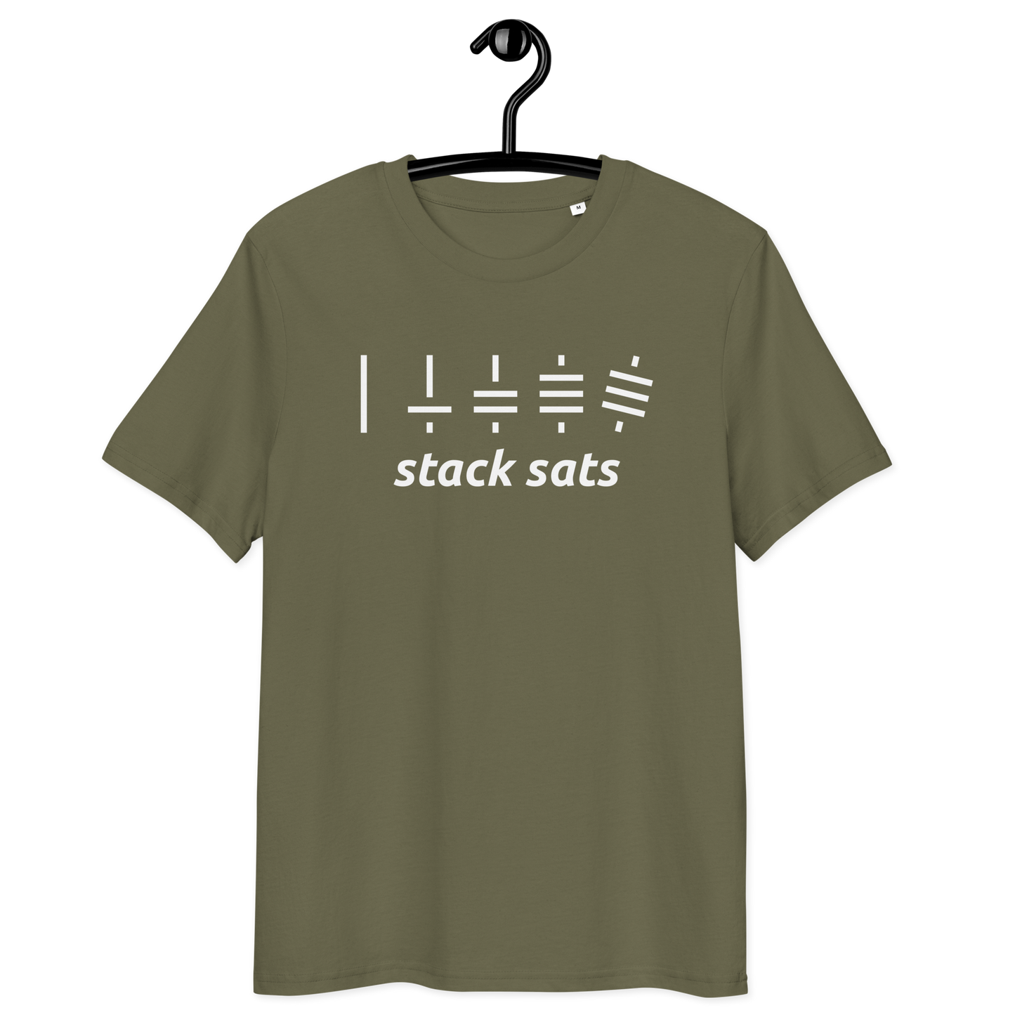 Front view of a khaki bitcoin t-shirt.