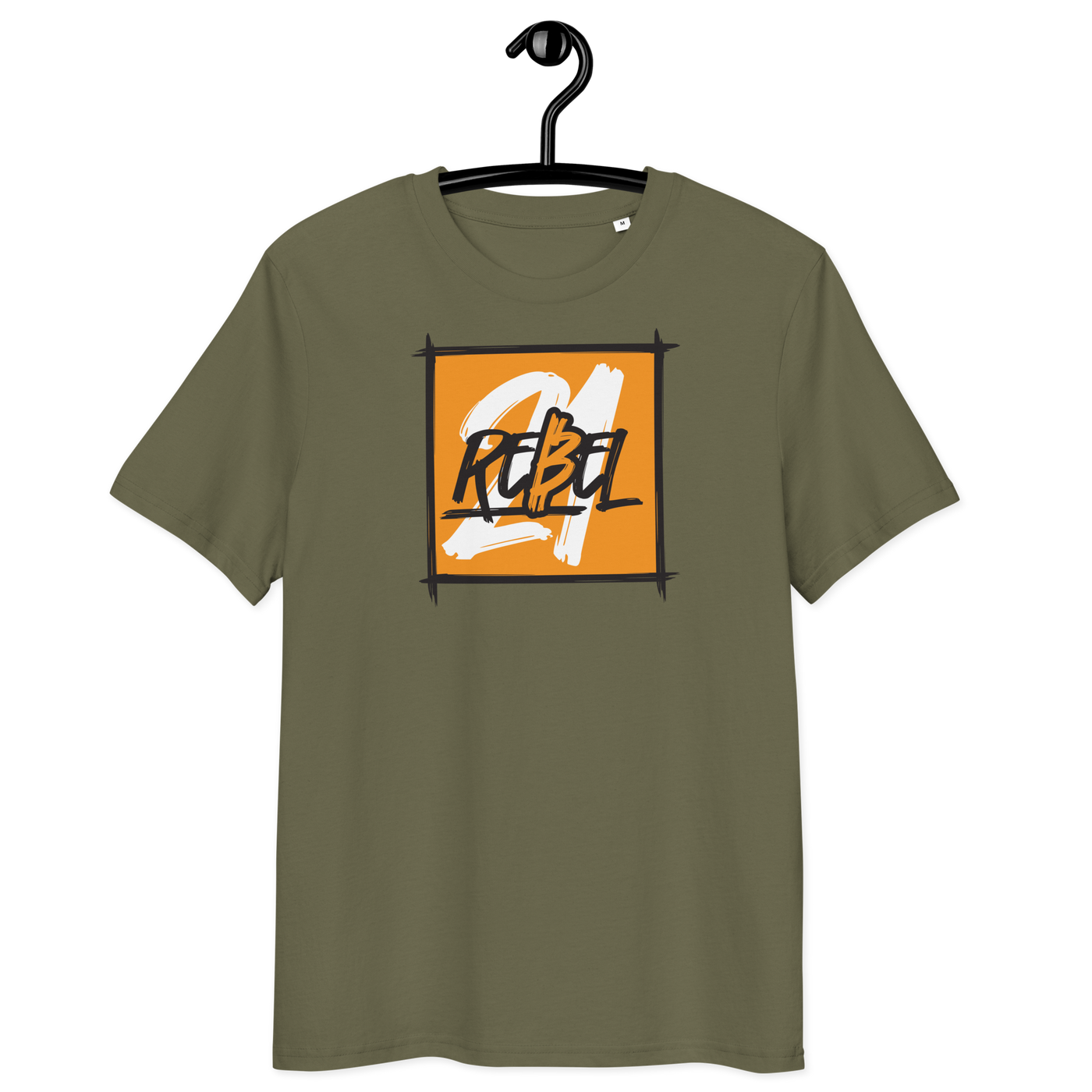 21 Rebel organic cotton bitcoin t-shirt with eco-friendly certification logos