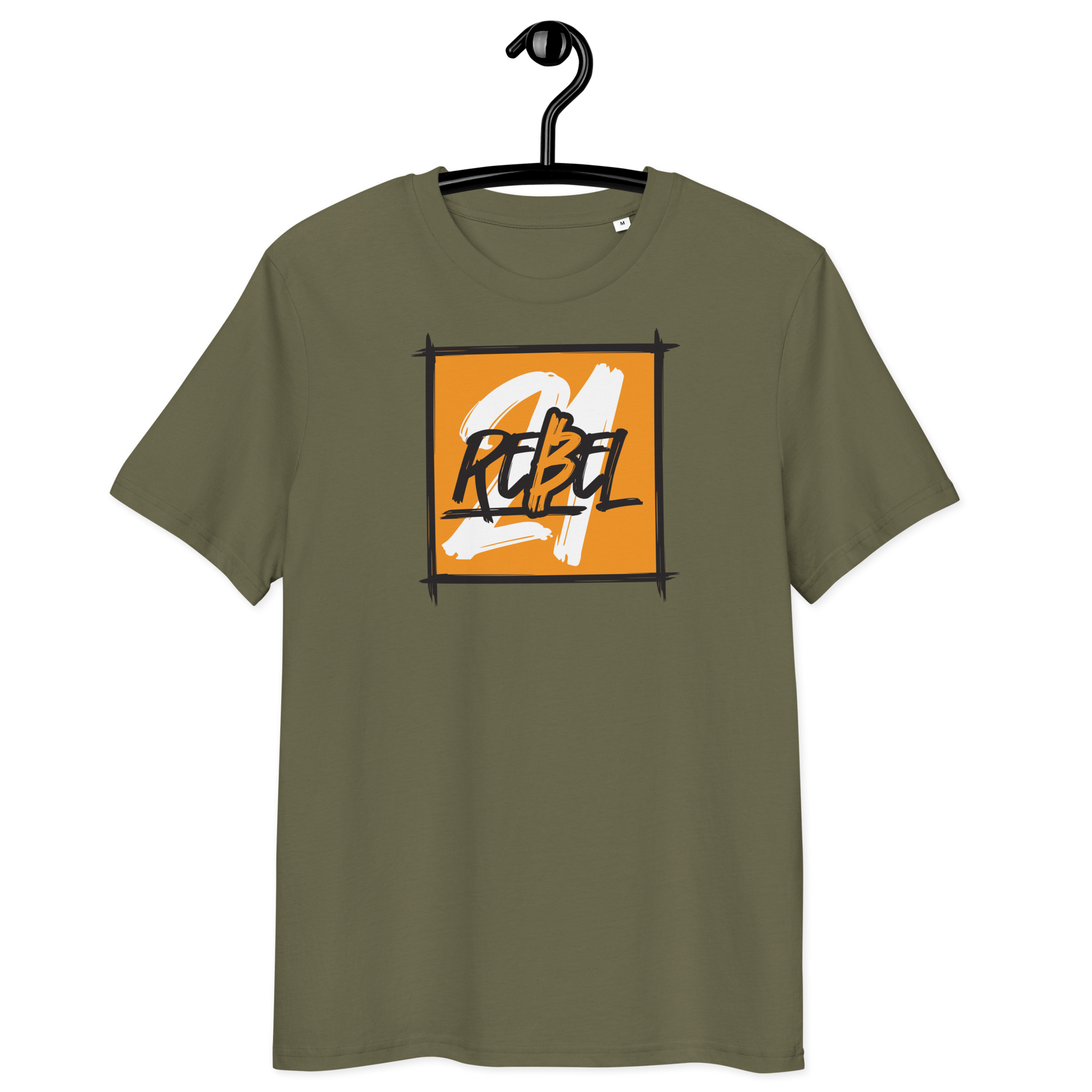 Front view of a khaki bitcoin t-shirt.