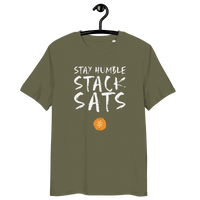 Stay Humble Stack Sats organic cotton Bitcoin t-shirt with eco-friendly certifications