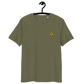 Front view of a khaki bitcoin t-shirt.