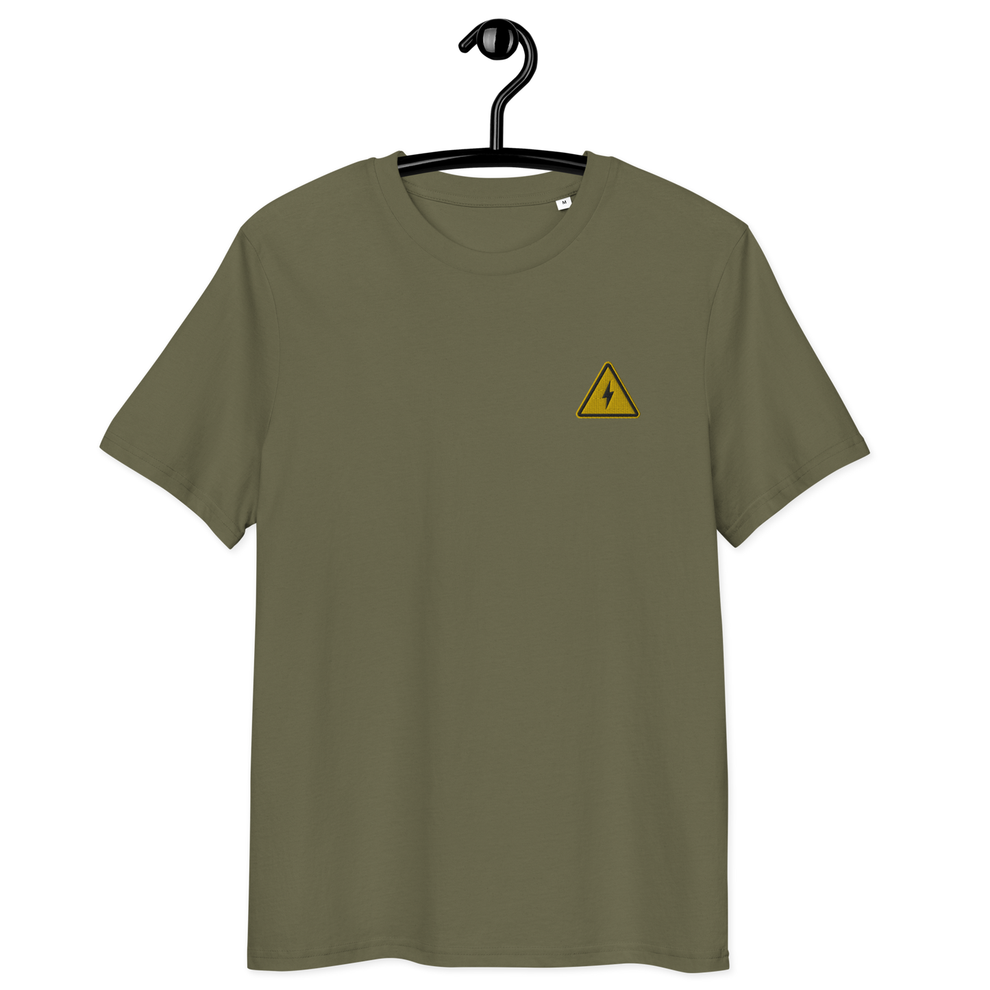 Front view of a khaki bitcoin t-shirt.