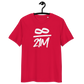 Front view of a red bitcoin t-shirt.