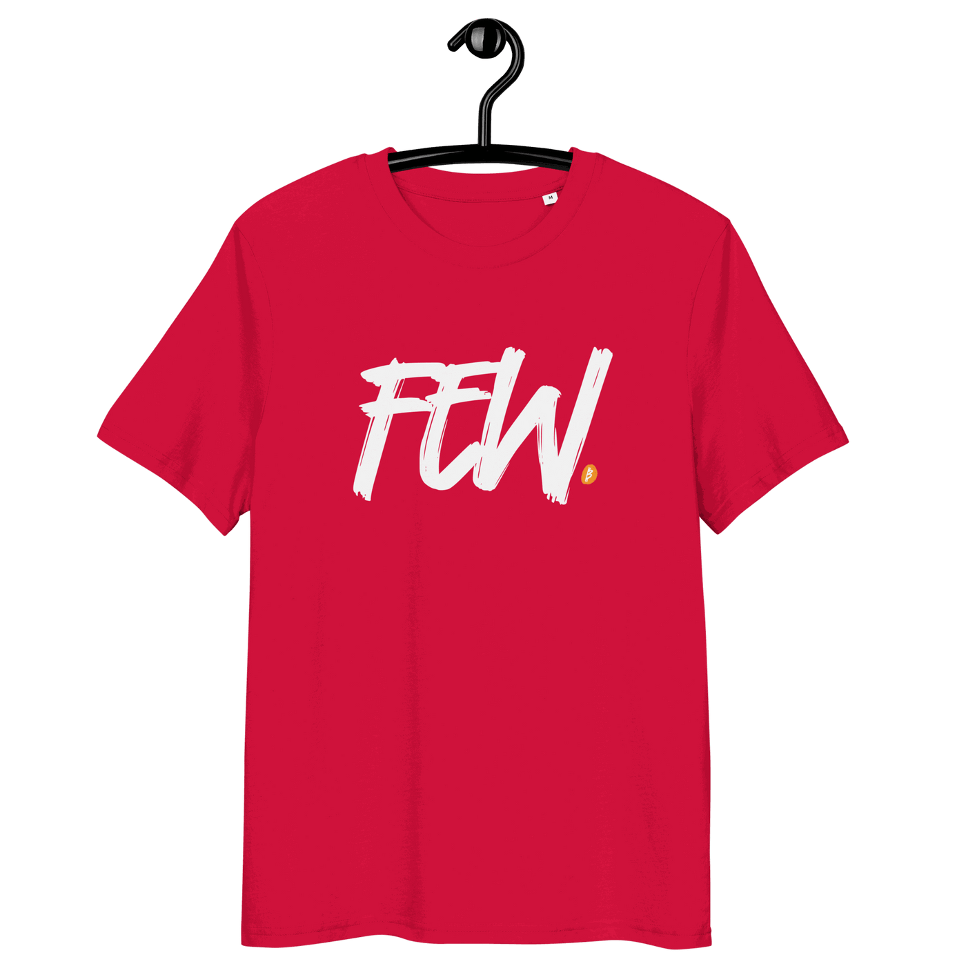 Certification logos for OEKO-TEX, PETA, GOTS, OCS, GRS on organic cotton bitcoin shirt titled Few
