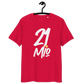 Front view of a red bitcoin t-shirt.