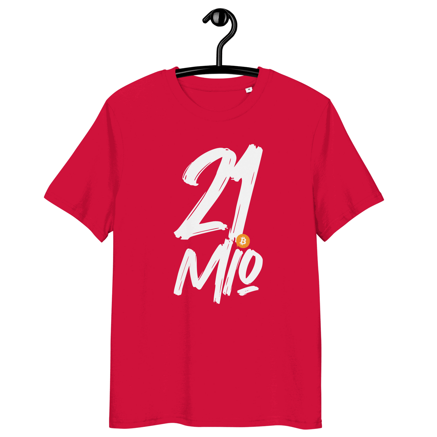 21 Million Bitcoin organic cotton t-shirt with certification logos and eco-friendly design