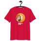 Front view of a red bitcoin t-shirt.