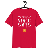 Stay Humble Stack Sats organic cotton Bitcoin t-shirt with eco-friendly certifications