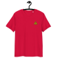 Front view of a red bitcoin t-shirt.