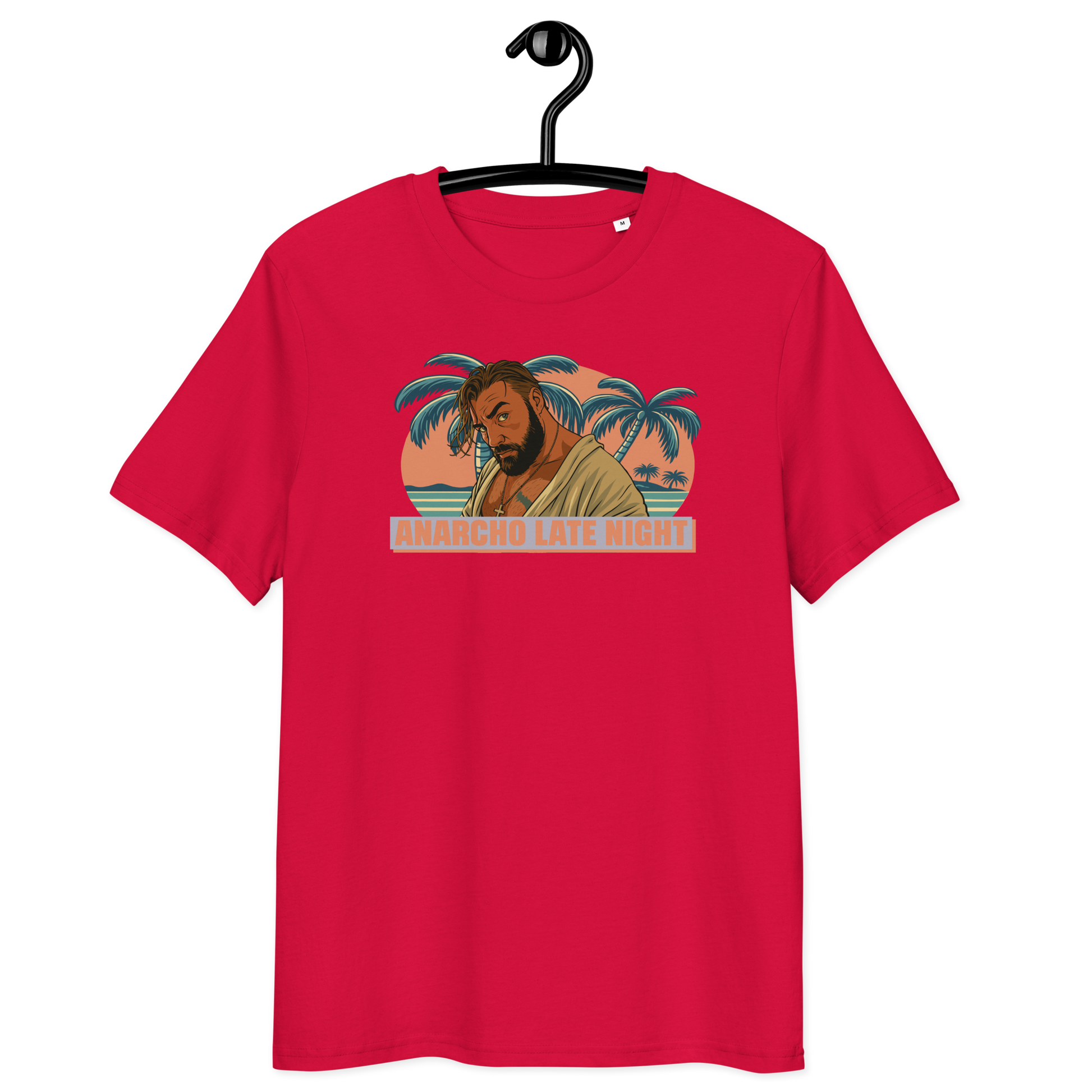 Front view of a red aln t-shirt.