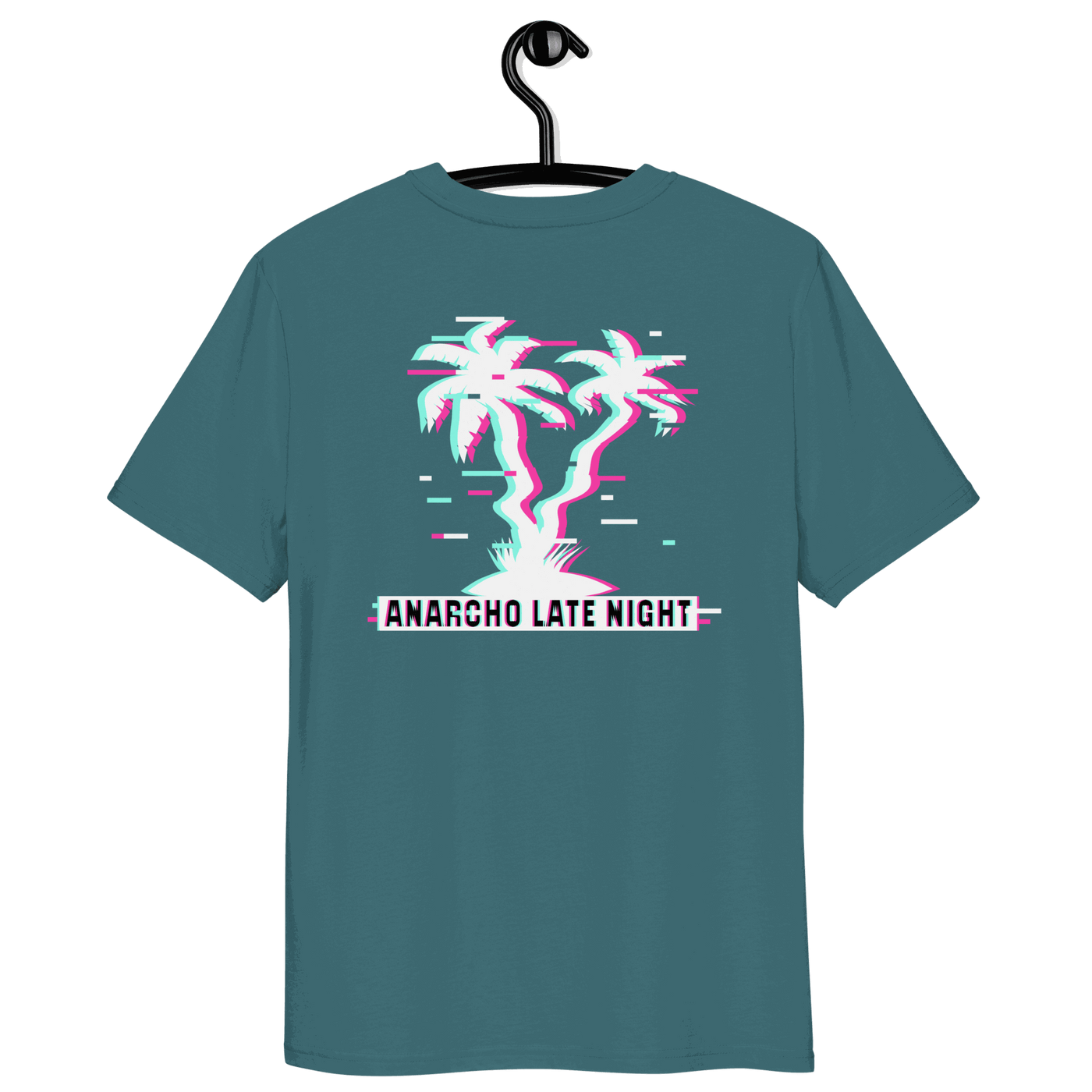 Certification logos for Anarcho Late Night organic cotton shirt including OEKO-TEX, PETA, GOTS, OCS, and GRS