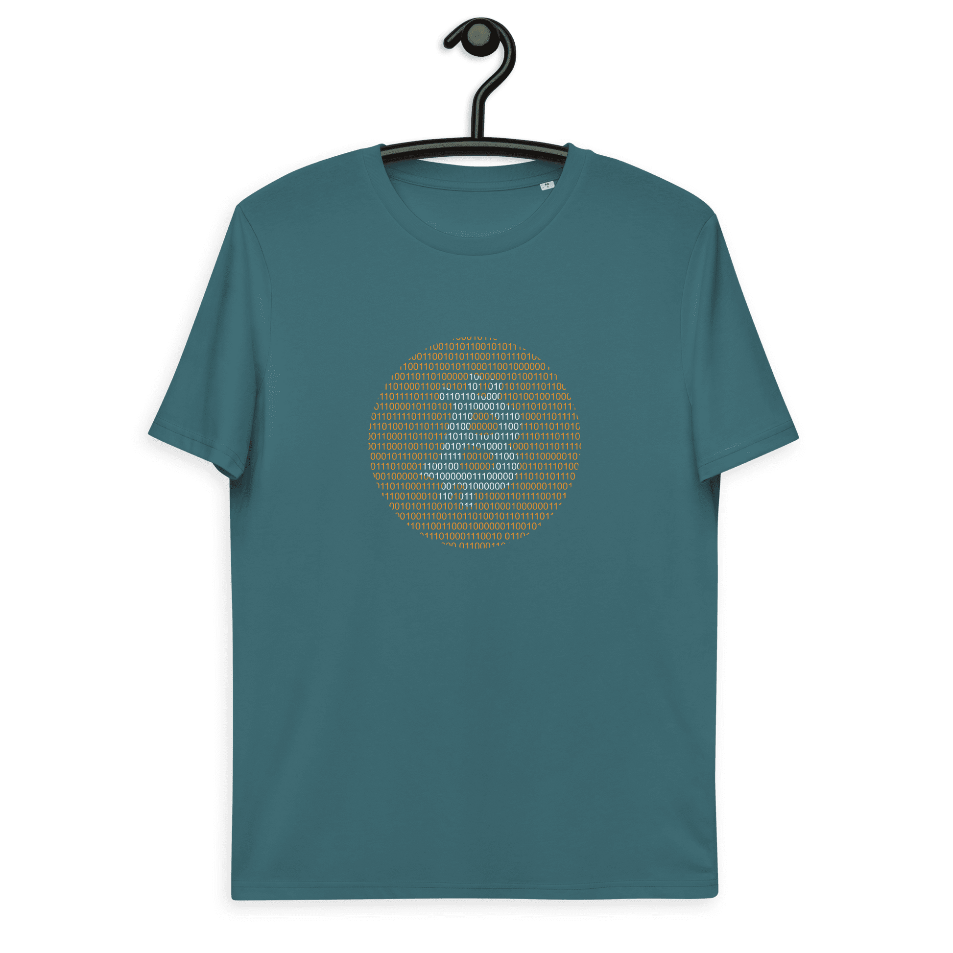 Front view of a stargazer colored bitcoin t-shirt.