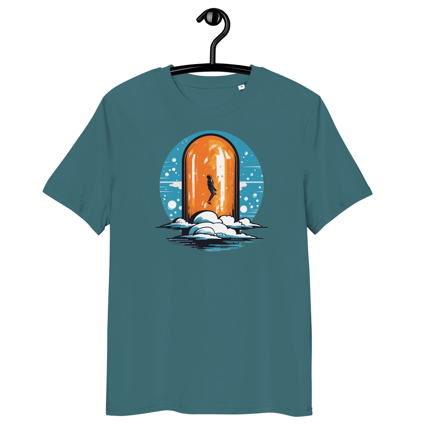 Orange Pill organic cotton Bitcoin T-shirt with OEKO-TEX, PETA, GOTS, OCS, and GRS certification logos