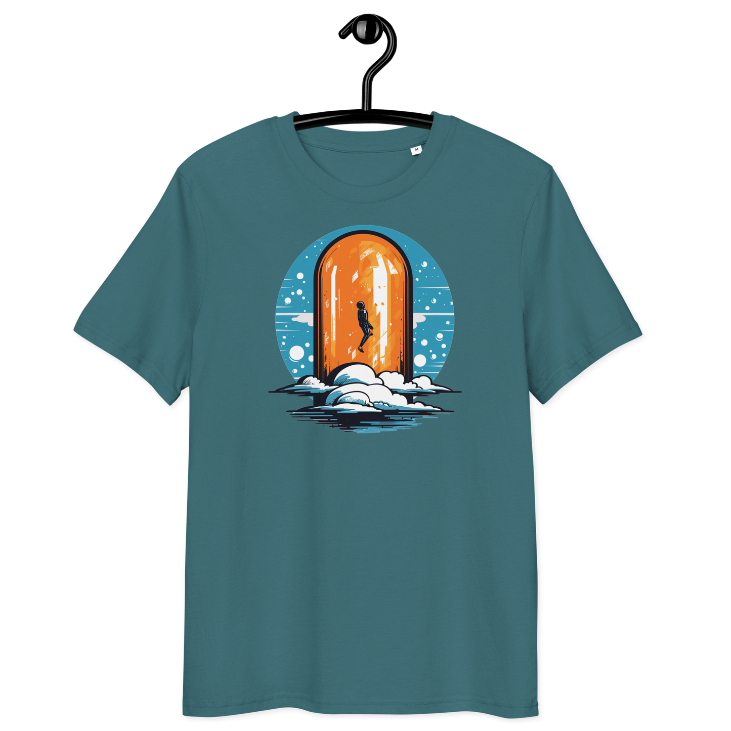 Front view of a stargazer colored bitcoin t-shirt.