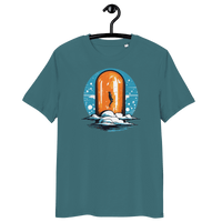 Orange Pill organic cotton Bitcoin T-shirt with OEKO-TEX, PETA, GOTS, OCS, and GRS certification logos