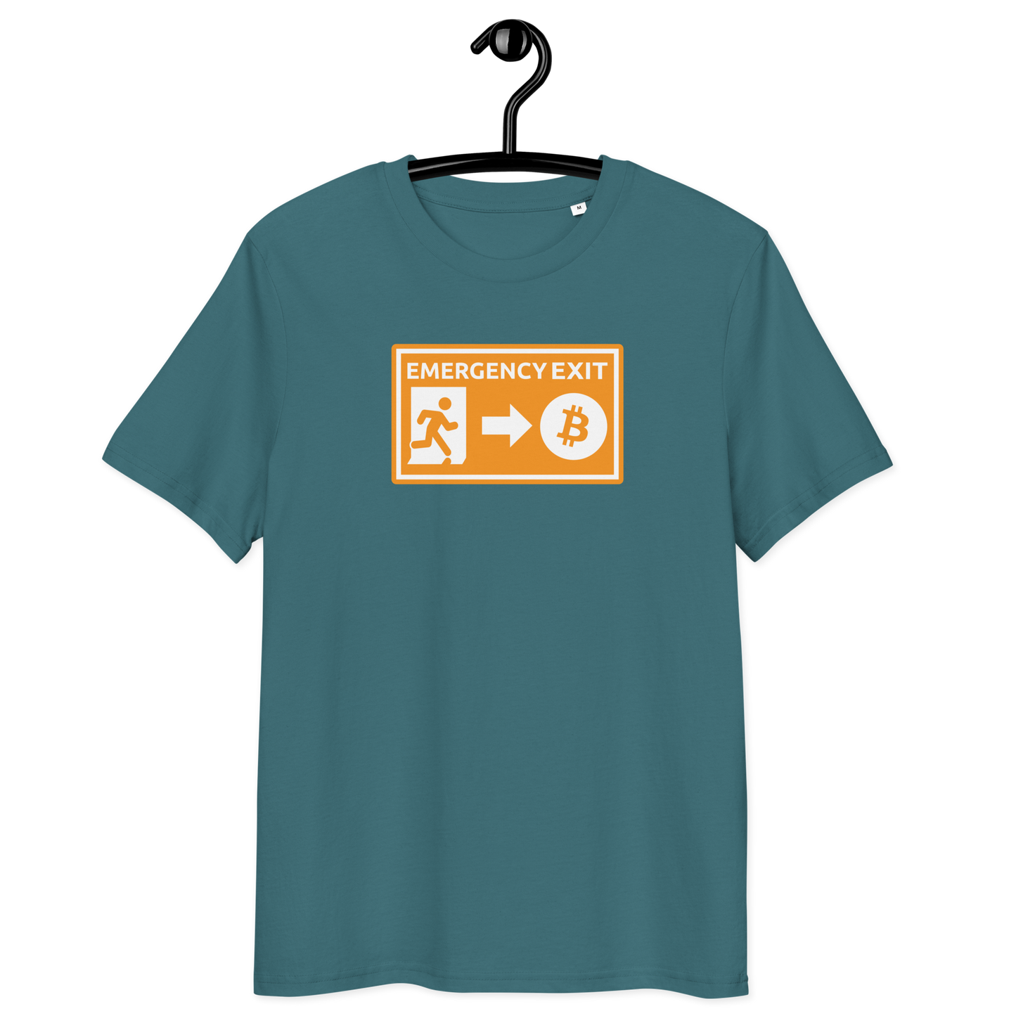 Front view of a stargazer colored bitcoin t-shirt.