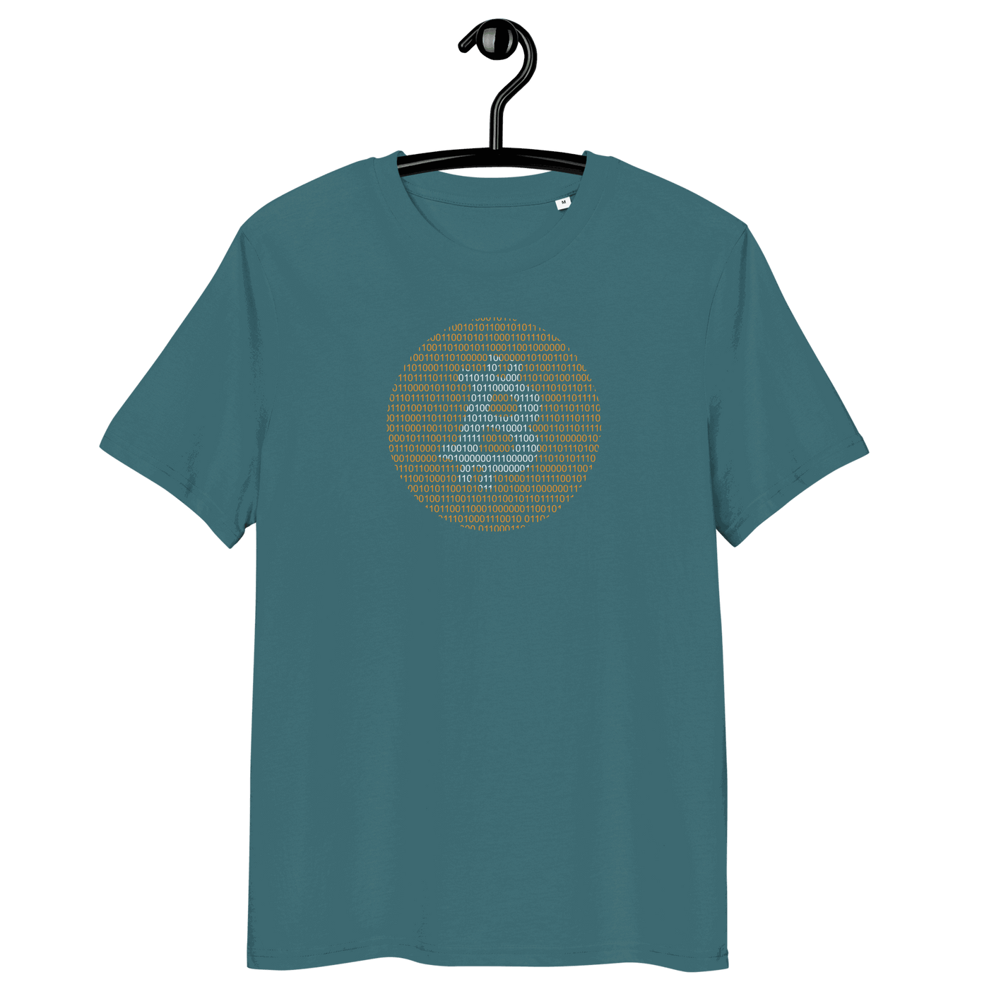 Organic cotton unisex Bitcoin Binary t-shirt with eco-friendly certification logos