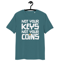 Front view of a stargazer colored bitcoin t-shirt.