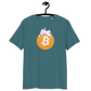 Front view of a stargazer colored bitcoin t-shirt.