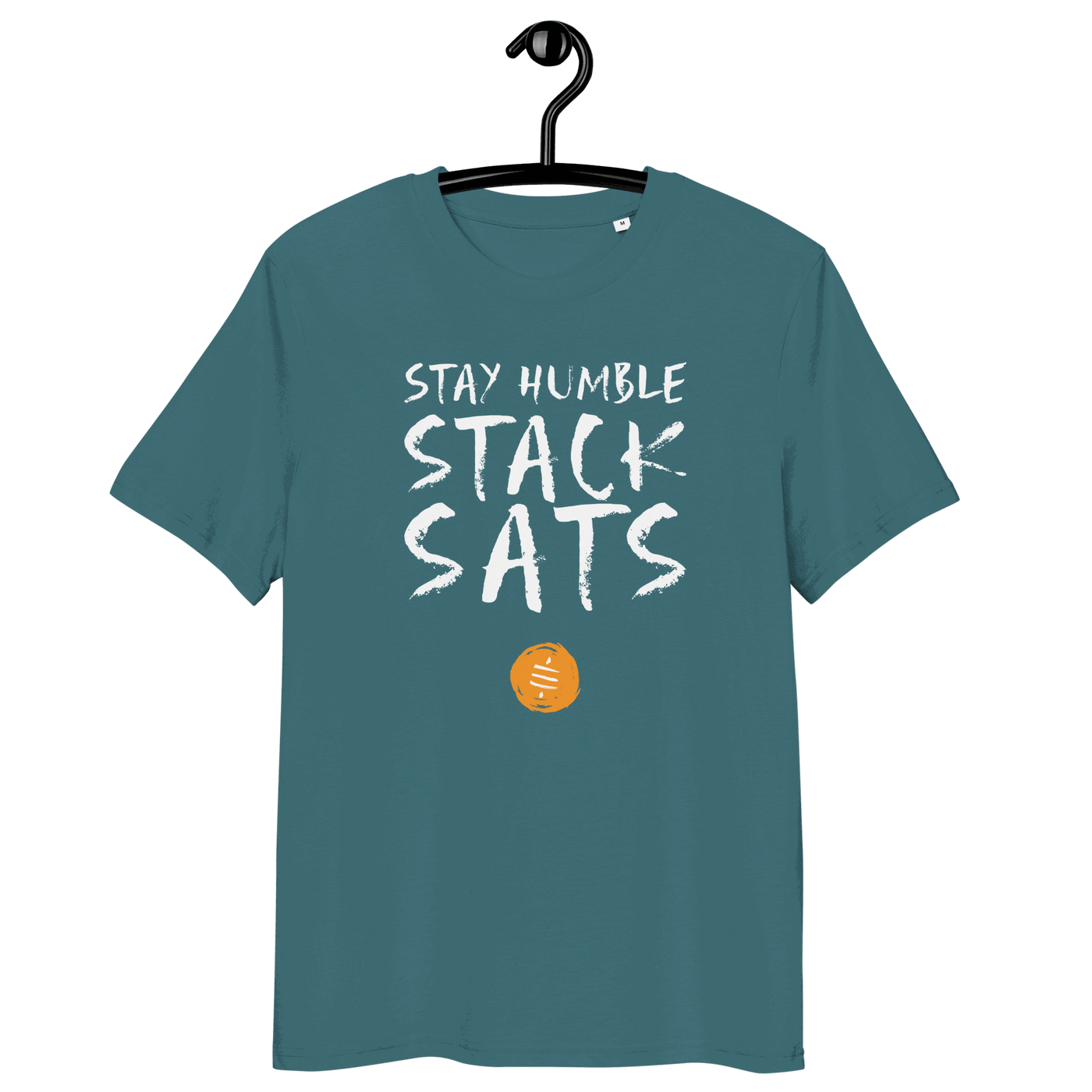 Stay Humble Stack Sats organic cotton Bitcoin t-shirt with ethical certifications