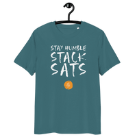 Stay Humble Stack Sats organic cotton Bitcoin t-shirt with ethical certifications