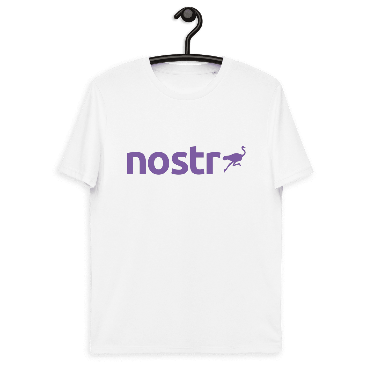 Front view of a white nostr shirt.