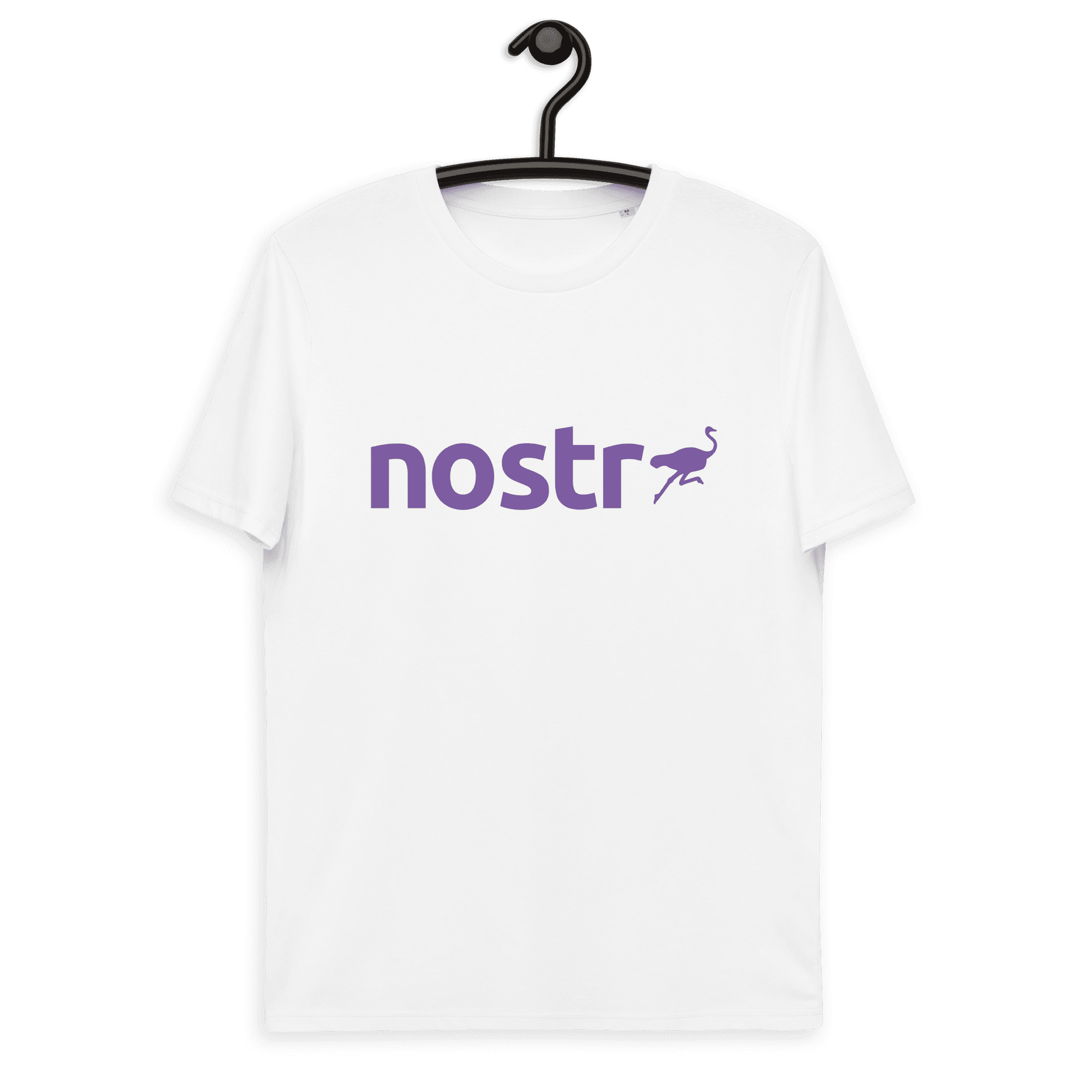 Front view of a white nostr shirt.