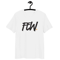 Certified organic cotton bitcoin t-shirt with few impact awareness badges