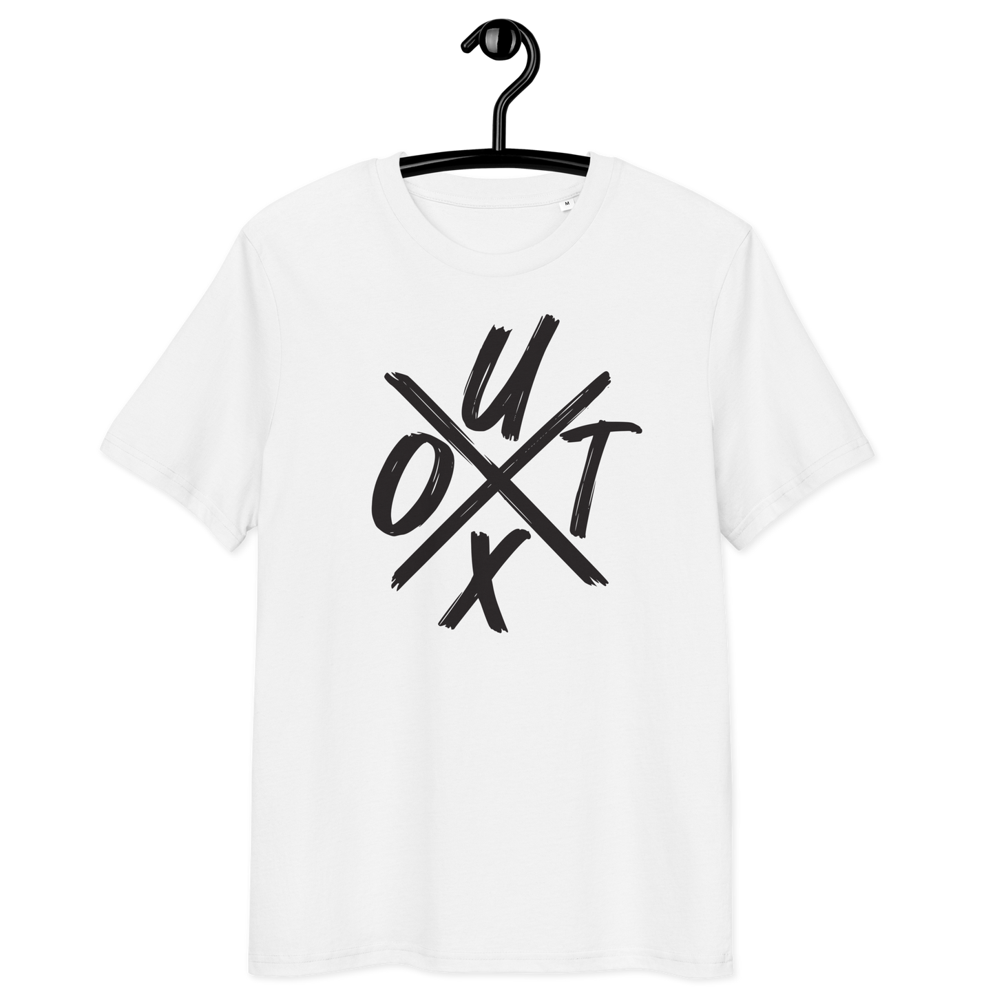 Front view of a white bitcoin t-shirt.