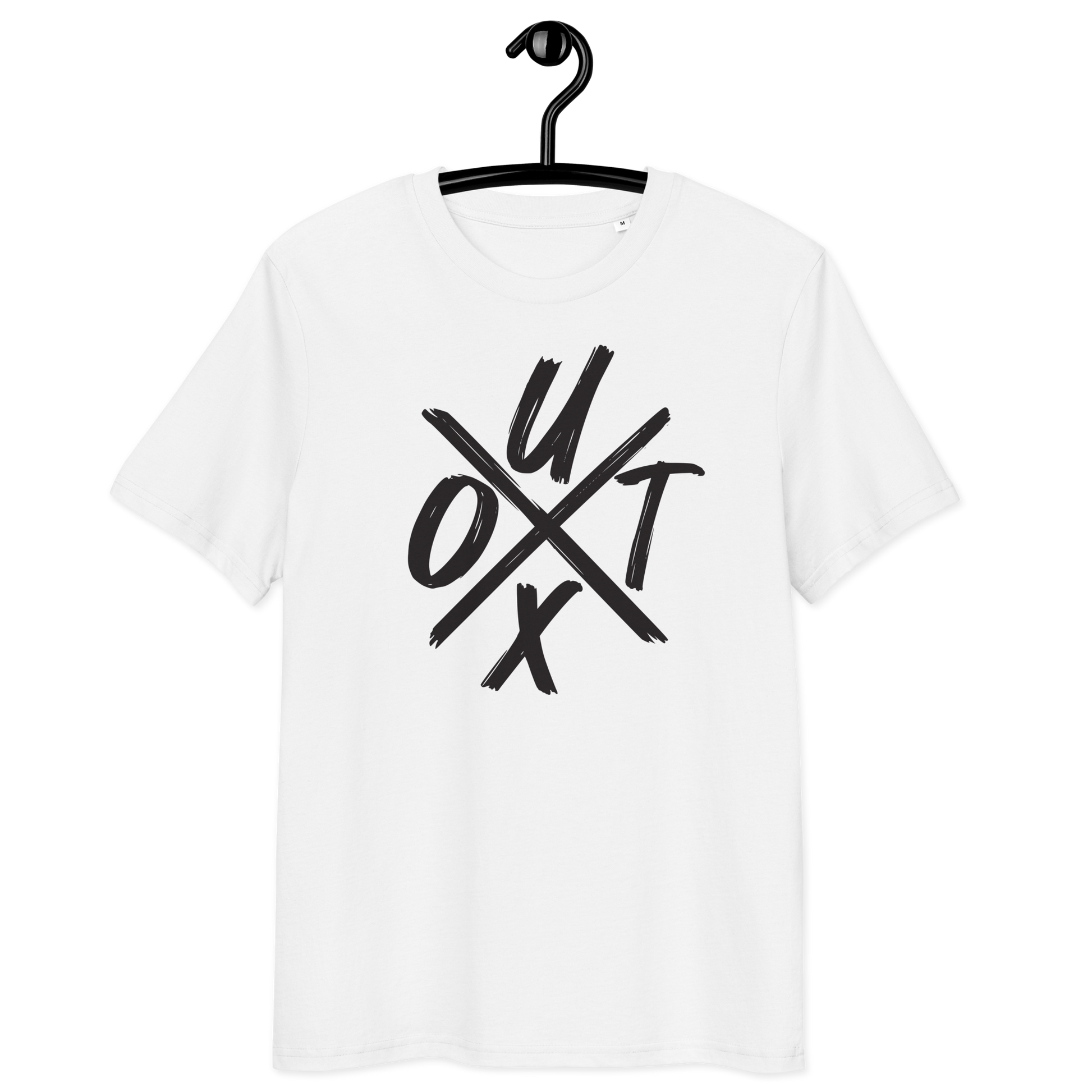 Front view of a white bitcoin t-shirt.