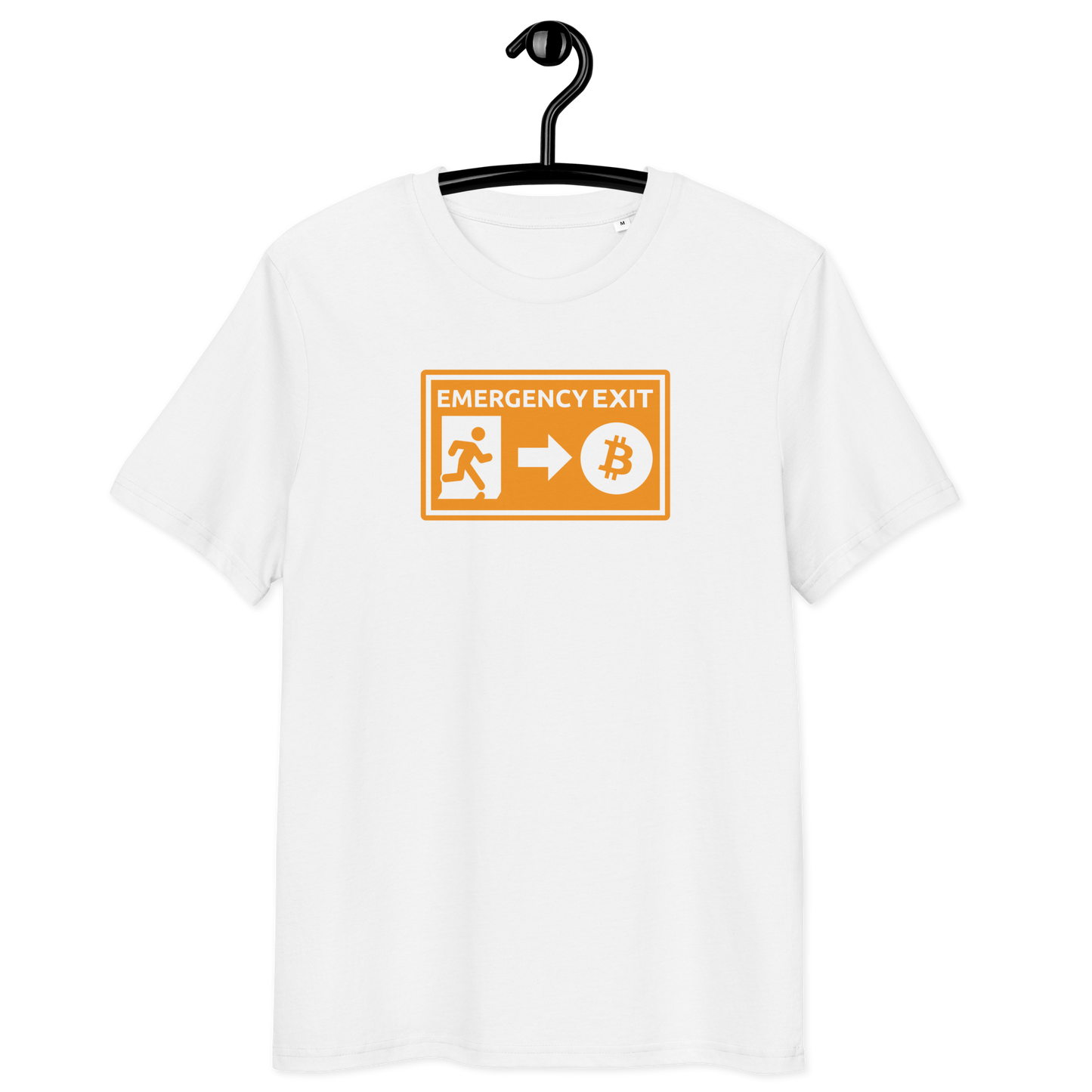 Front view of a white bitcoin t-shirt.