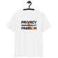 Front view of a white bitcoin t-shirt.