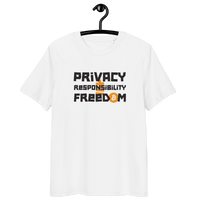 Organic Cotton Bitcoin T-Shirt with privacy responsibility freedom design and eco-friendly certifications