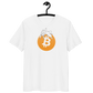 Front view of a white bitcoin t-shirt.