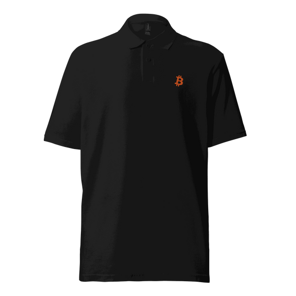 Bitcoin B Pique Bitcoin Polo Shirt with certification badge and bitcoin rebellion message