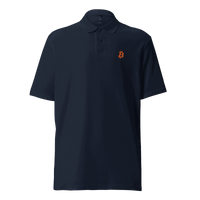 Black Bitcoin B Pique Polo Shirt with OEKO-TEX certification badge