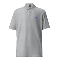 Nostrich Polo Shirt pique nostr polo shirt in Sport Grey, front view: a small purple ostrich on the left chest.