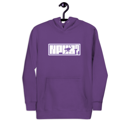 Front view of a purple nostr hoodie.