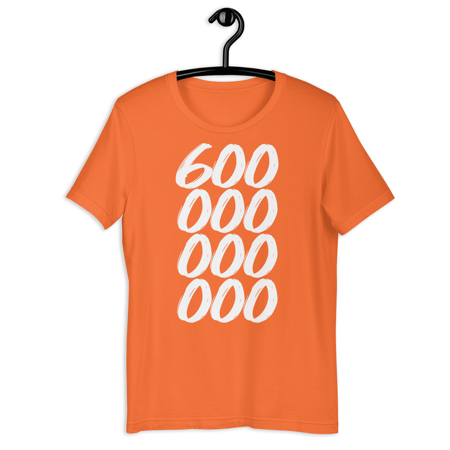 Front view of an orange bitcoin shirt.