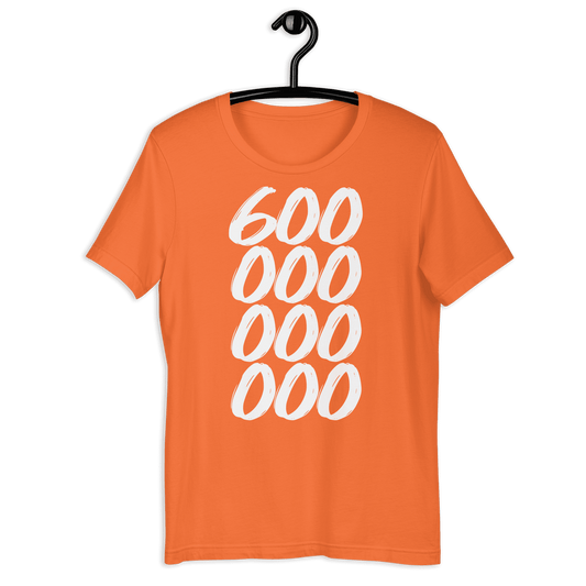 Front view of an orange bitcoin shirt.