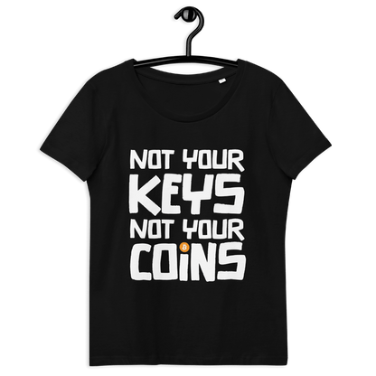 Front view of a black bitcoin shirt for women.
