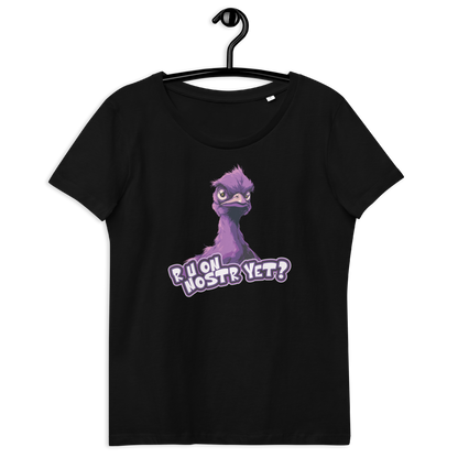 Front view of a black nostr shirt for women.