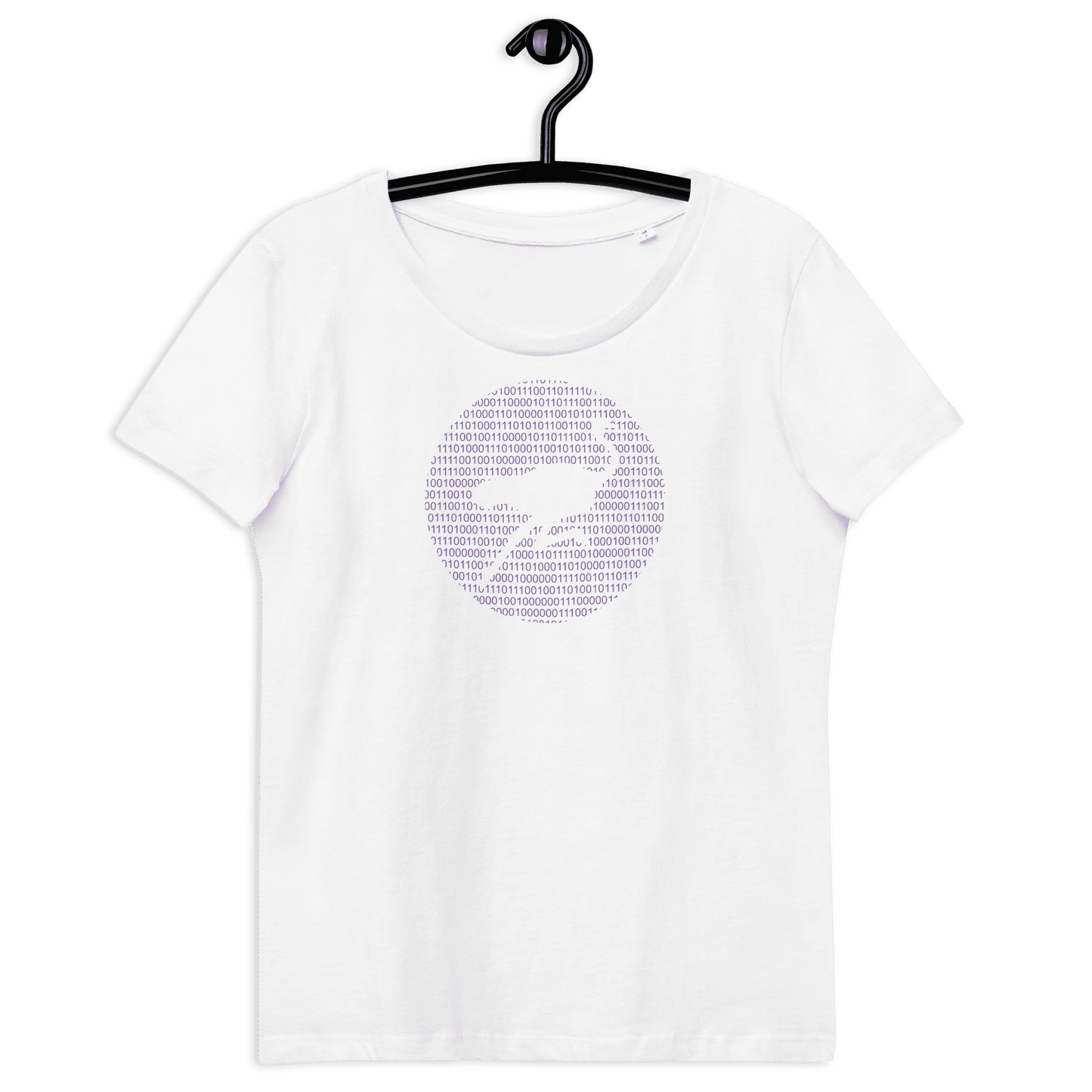 Front view of a white nostr shirt for women.