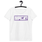 Front view of a white nostr shirt for women.