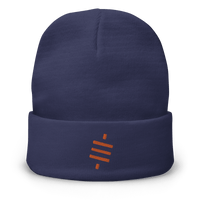 Navy blue beanie with embroidered orange Sats Symbol, cozy cotton blend Bitcoin winter hat