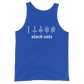 Front view of a royal blue bitcoin tank top.