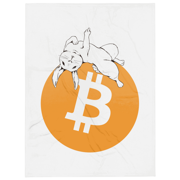 Bitcoin throw blanket with white rabbit on orange Bitcoin logo design