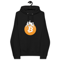 Black unisex bitcoin hoodie with white rabbit graphic on orange bitcoin symbol
